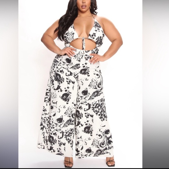 NWT🤍❣️🖤Animal Print Jumpsuit - Black/combo Sz 1X🐆 - Picture 6 of 10